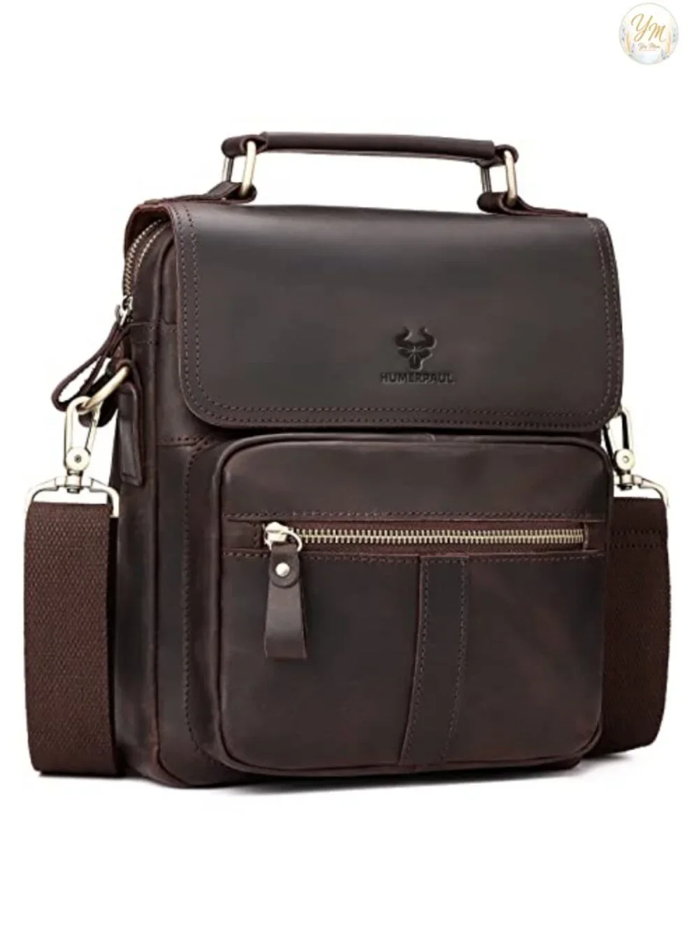 Genuine Leather Flap Messenger Bag for Men Work Business